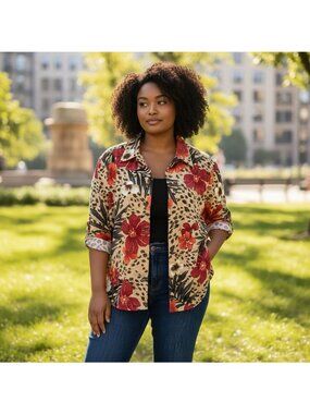 Alfred Dunner Women 18 Jacket Stretch Floral and Leopard Print Mozambique Print